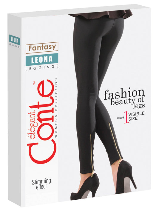 Damen Skinny Slim Leggings mit Reißverschluss - CONTE LEONA - Luzy